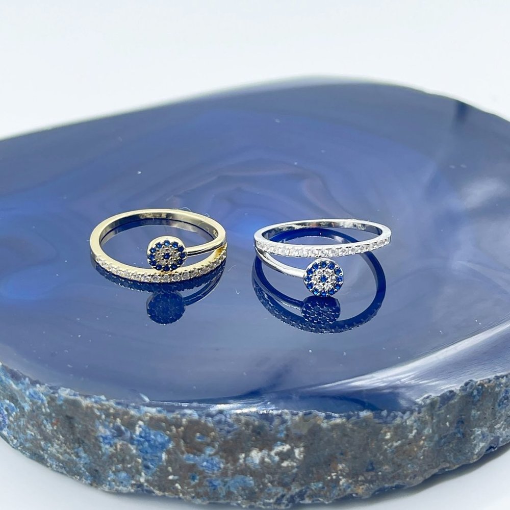 Sterling Silver Evil Eye Pave Ring